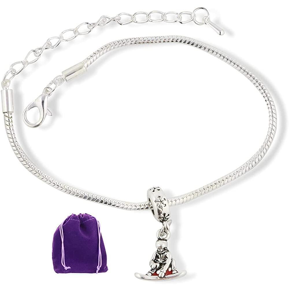Snowboarder with Red Snowboard Snake Chain Charm Bracelet